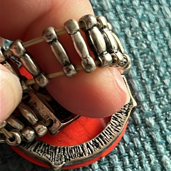 Costume Ring orange bead silver stretchy elastic one size OS Fall Halloween - Picture 7 of 8